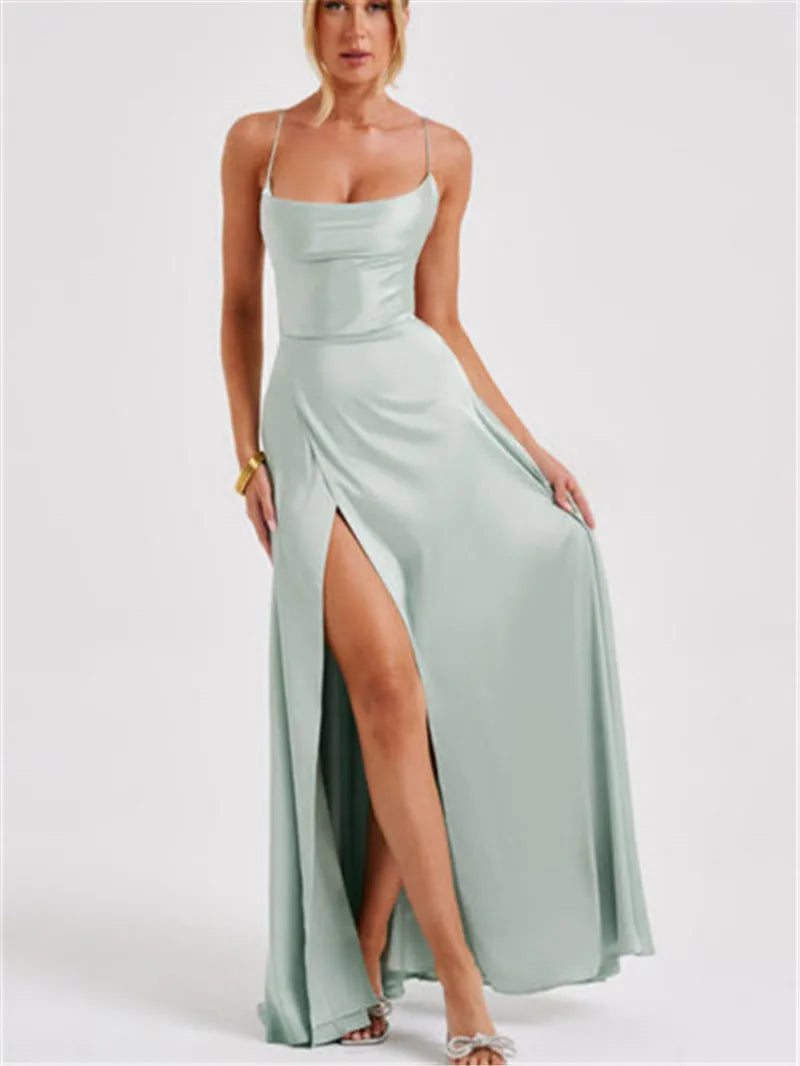 Formal Dress Elegant Solid Color Backless Split Evening Gown by nowadaysfashion