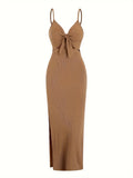 Europe and America knit simple sleeveless suspender dress in spring and summer, leaking back and sexy long skirt with neck. by Urban Fashion Icon