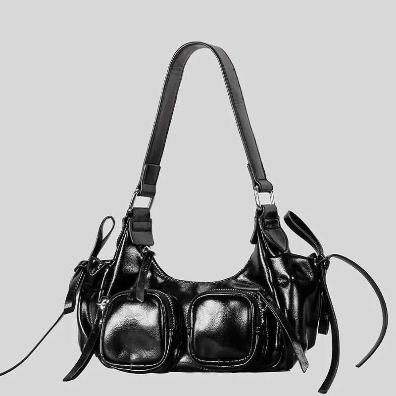 Vintage Underarm Bag For Girl Versatile Handbag Multi-pocket Motorcycle Bag Luxury Designer Handbag Spaghetti Strap Leather Bag