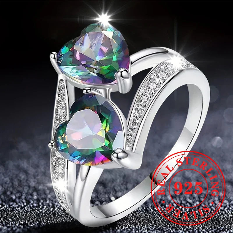 Double Heart CZ 925 Ring