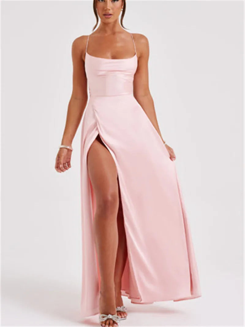 Formal Dress Elegant Solid Color Backless Split Evening Gown by nowadaysfashion
