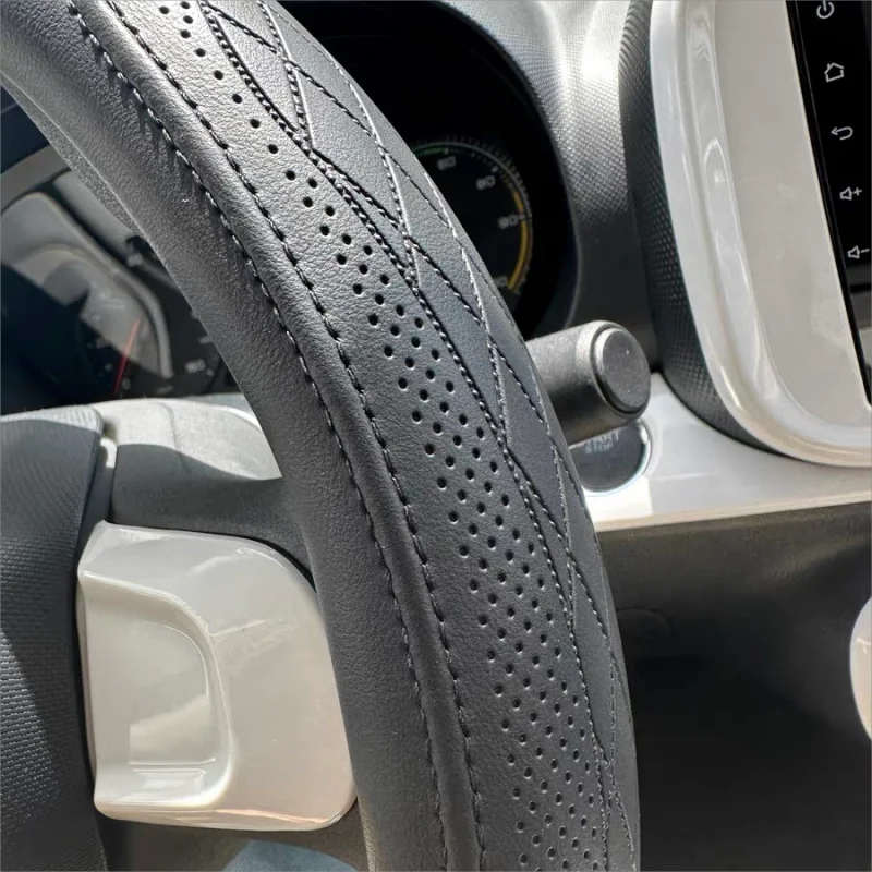 Napa Leather Perforated Patchwork Car Steering Wheel Cover, Non-slip,