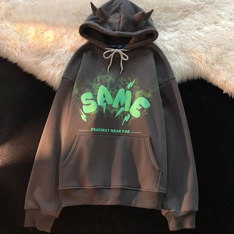 Letter Print  Hoodie Pullover Vintage Gothic Aesthetic Oversized Hooded Sweatshirt