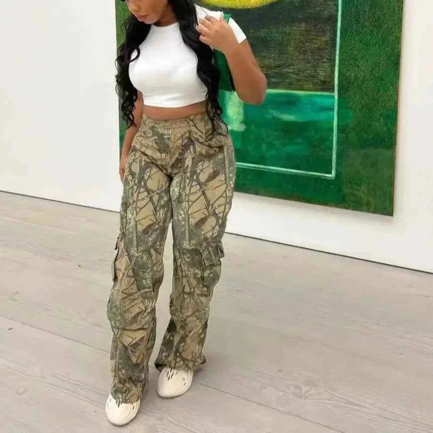 Camouflage Wide Leg Cargo Pants