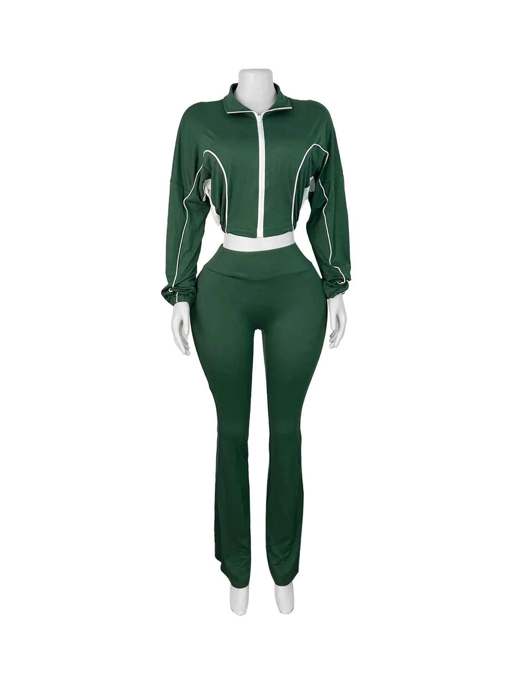 Casual Stripe 2-Piece Crop Top + Flare Pants Tracksuit