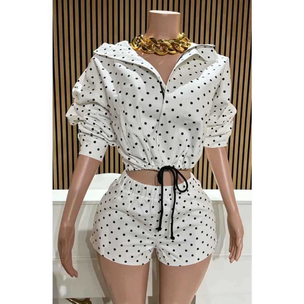 Polka Dot Print Jacket Two-Piece Set