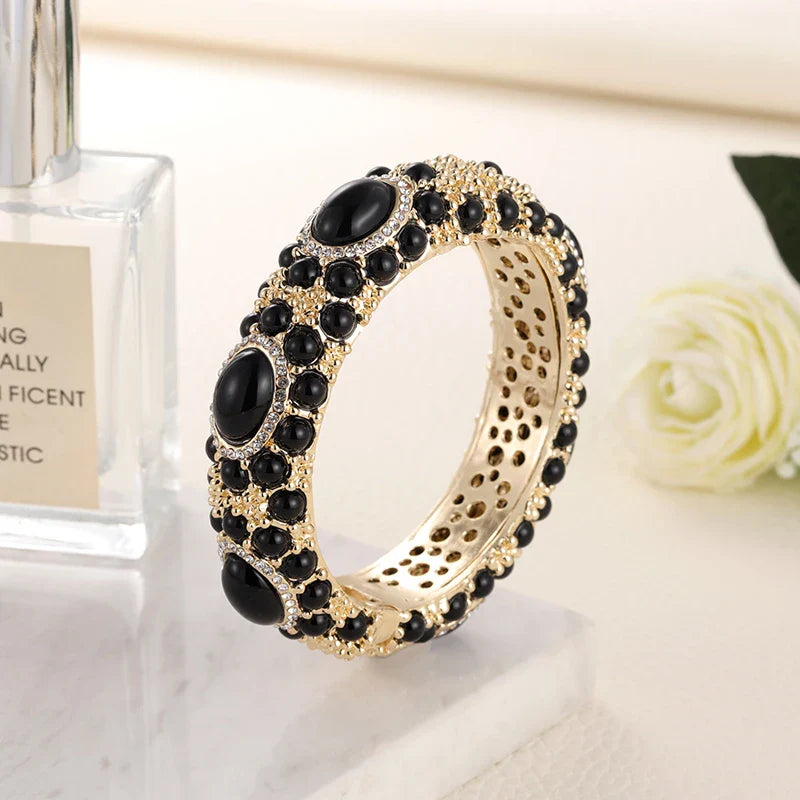 Gold Plated Rhinestone Resin Bangles