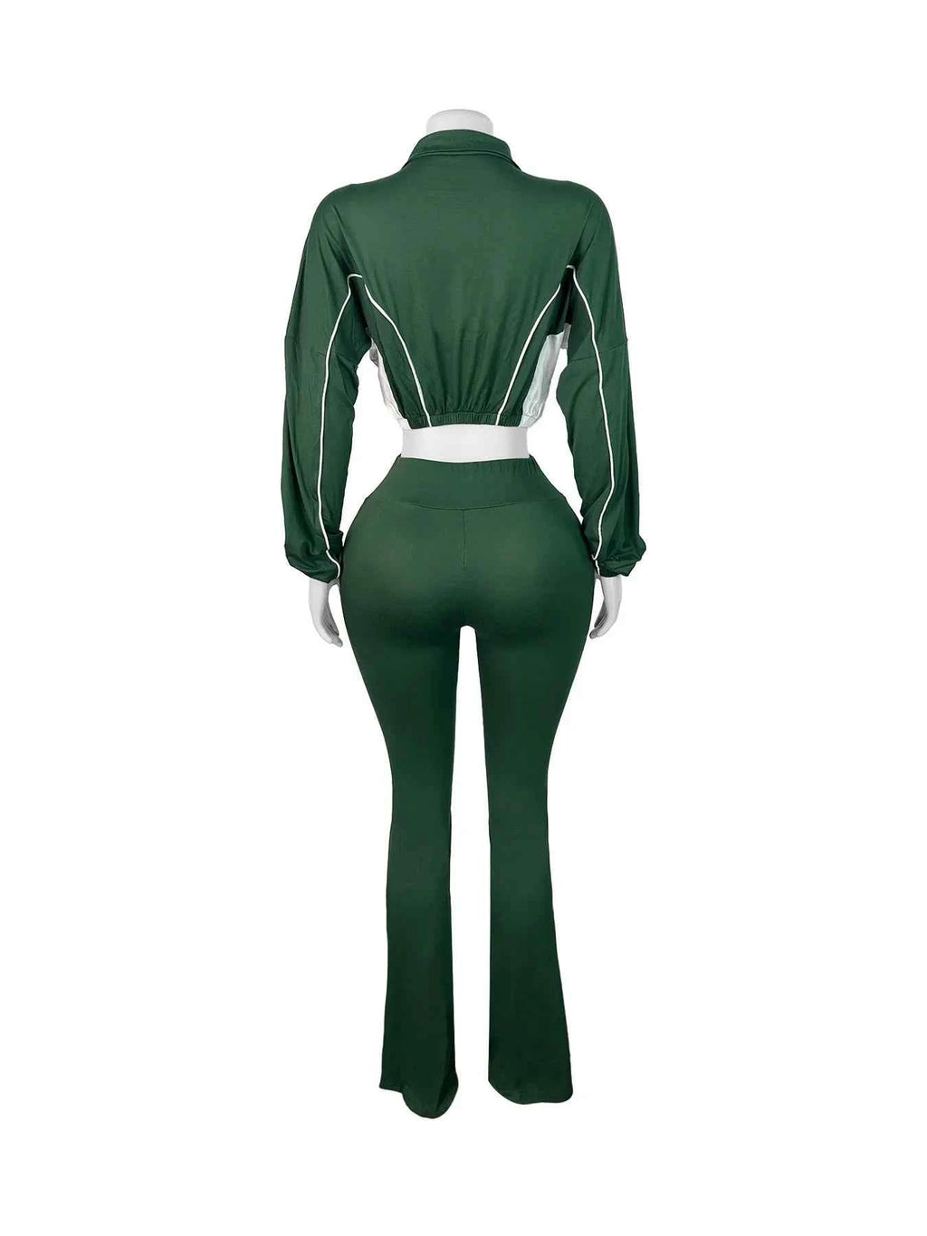 Casual Stripe 2-Piece Crop Top + Flare Pants Tracksuit