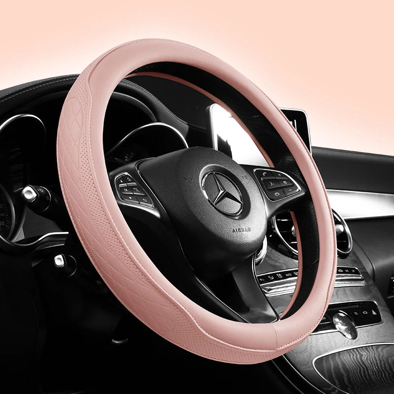 Napa Leather Perforated Patchwork Car Steering Wheel Cover, Non-slip,