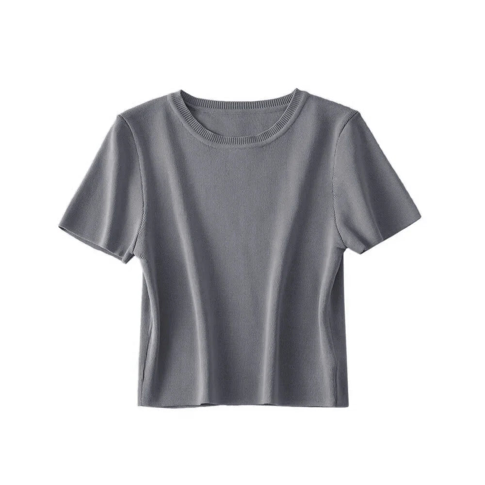 Women Fashion Striped Basic Cropped Knit Sweater Vintage O Neck Short Sleeve Female Pullovers Chic Tops by Urban Fashion Icon
