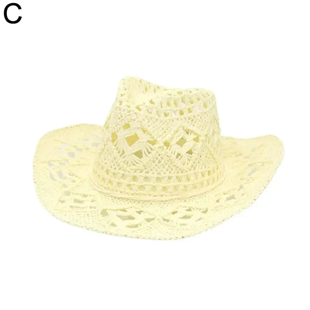 Summer Outdoor Men Women Hand-woven Western Cowboy Straw Hats Wide Brim Breathable Beach Jazz Cap Sun Protection Hat (Copy)