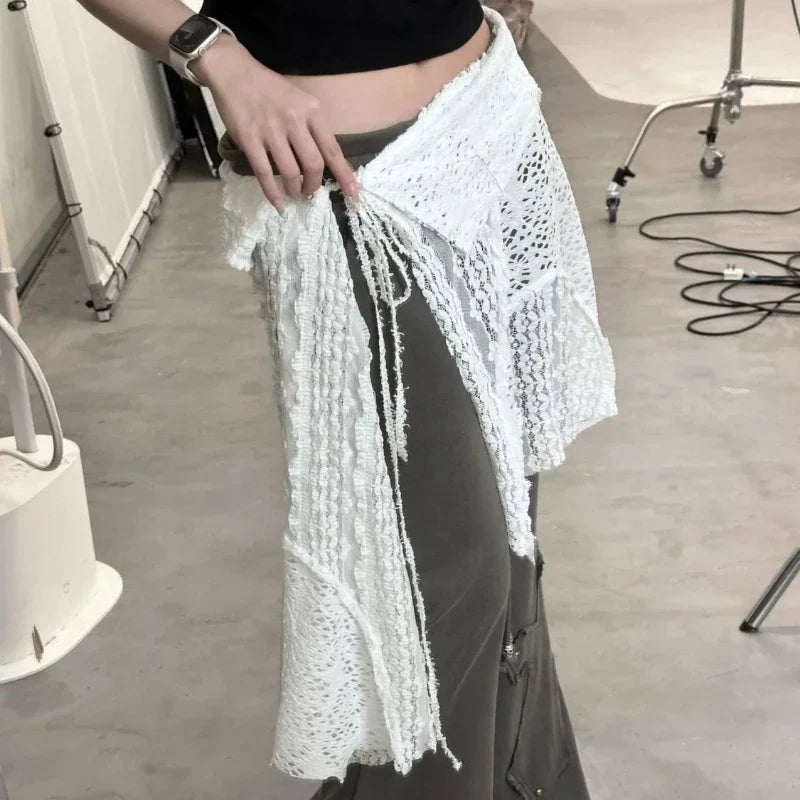 Skirts Women Solid Hollow Out Chic Lace-up Design Streetwear Daily Sweet Spicy Girls Layering Trendy Harajuku Popular Summer by Urban Fashion Icon
