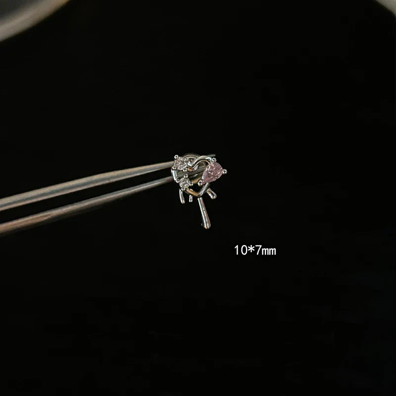 1 PCS Pink Bowknot Shiny Ear Bone Nail 316L Stainless Steel Korean Style Zircon Crystal Earring Women Y2K Cute Cochlea Jewelry