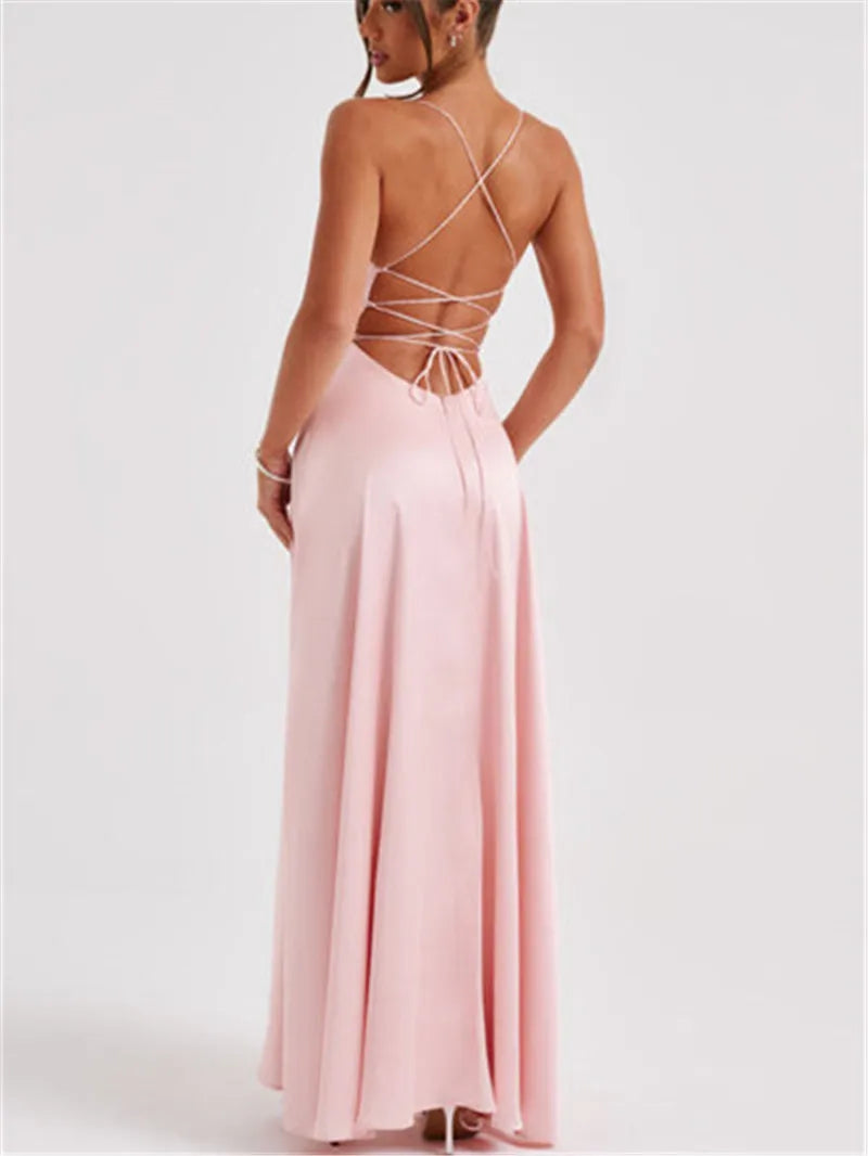 Formal Dress Elegant Solid Color Backless Split Evening Gown by nowadaysfashion