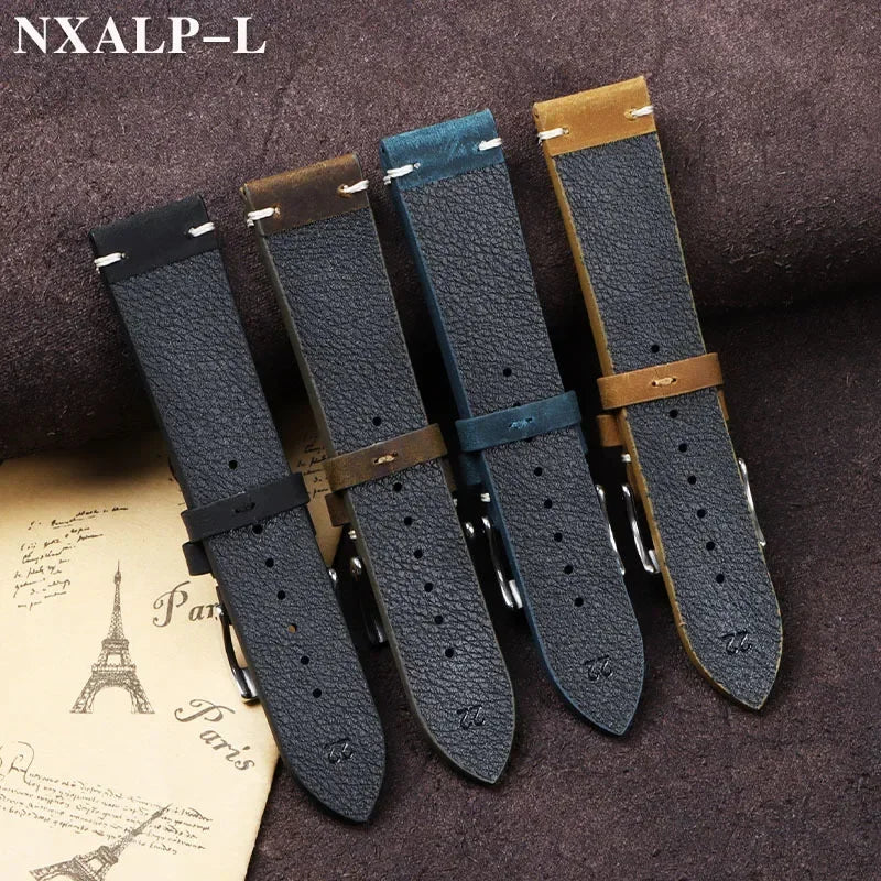 Vintage Oil Wax Leather Watch Band 18mm 20mm 21mm 22mm Handmade