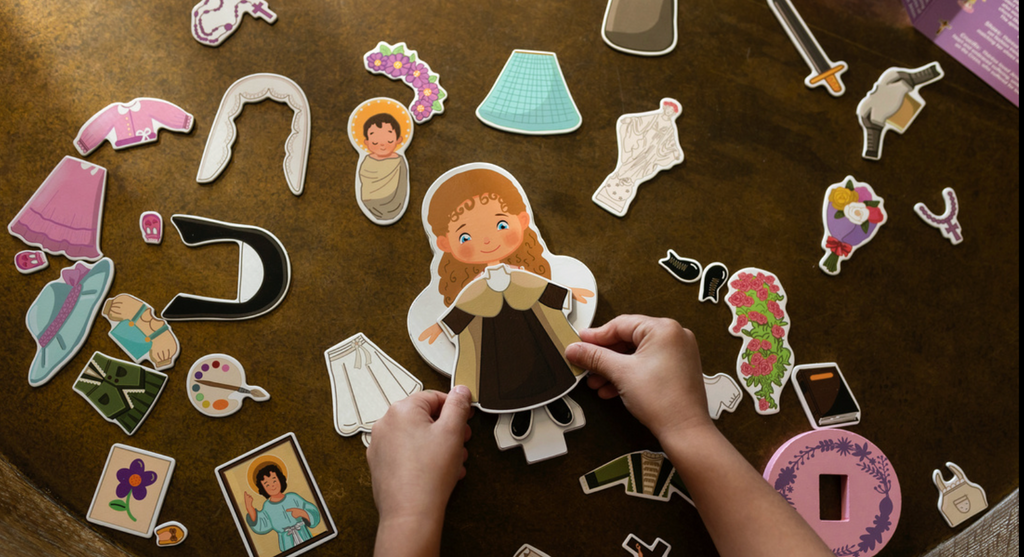 My Saint Thérèse, A magnetic wooden dress-up doll set by Saintly Heart