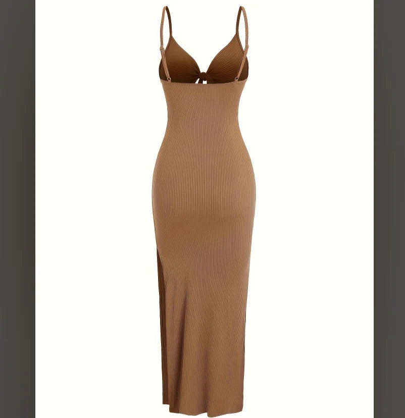 Europe and America knit simple sleeveless suspender dress in spring and summer, leaking back and sexy long skirt with neck. by Urban Fashion Icon