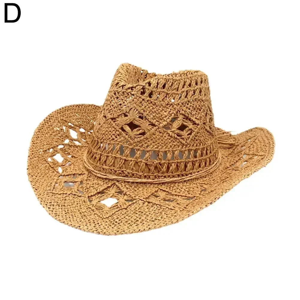Summer Outdoor Men Women Hand-woven Western Cowboy Straw Hats Wide Brim Breathable Beach Jazz Cap Sun Protection Hat (Copy)