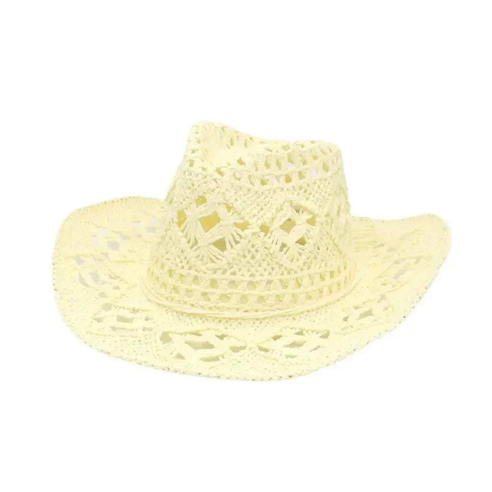 Summer Outdoor Men Women Hand-woven Western Cowboy Straw Hats Wide Brim Breathable Beach Jazz Cap Sun Protection Hat (Copy)