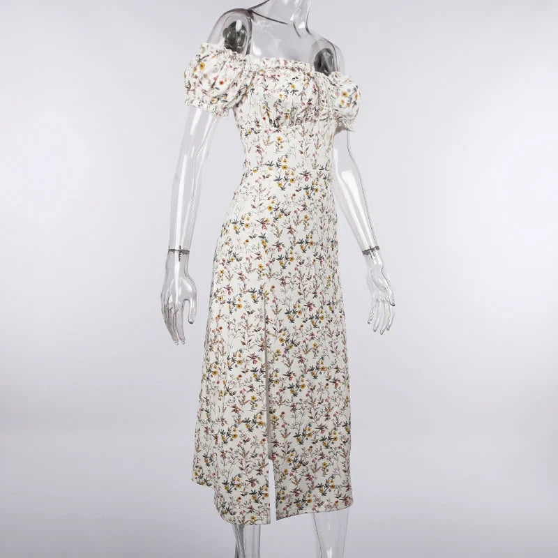 Summer Floral Off Shoulder Puff Sleeve Maxi Dress by nowadaysfashion