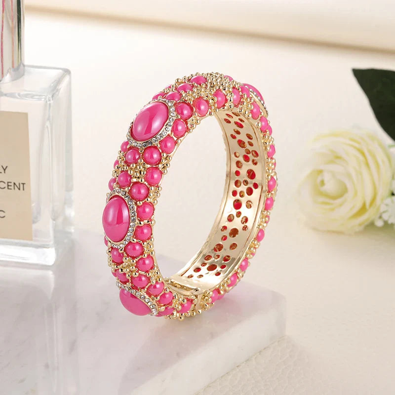 Gold Plated Rhinestone Resin Bangles
