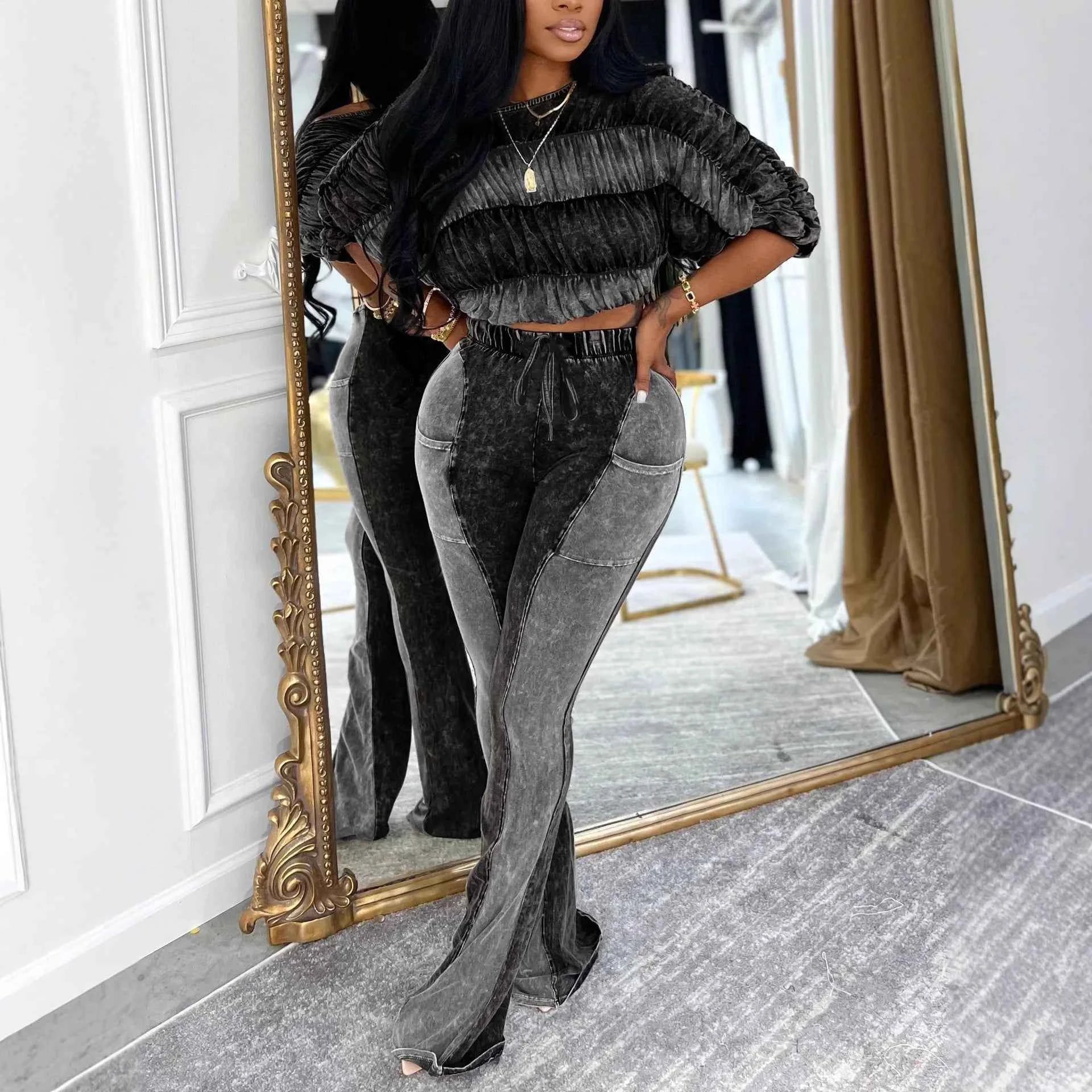 Off Shoulder Flare Pants set