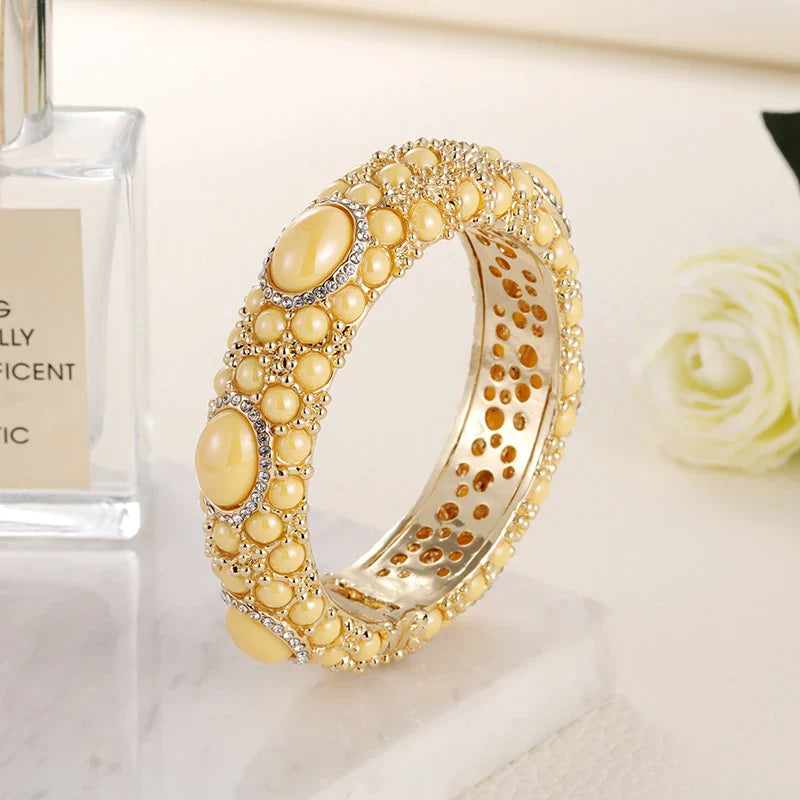 Gold Plated Rhinestone Resin Bangles
