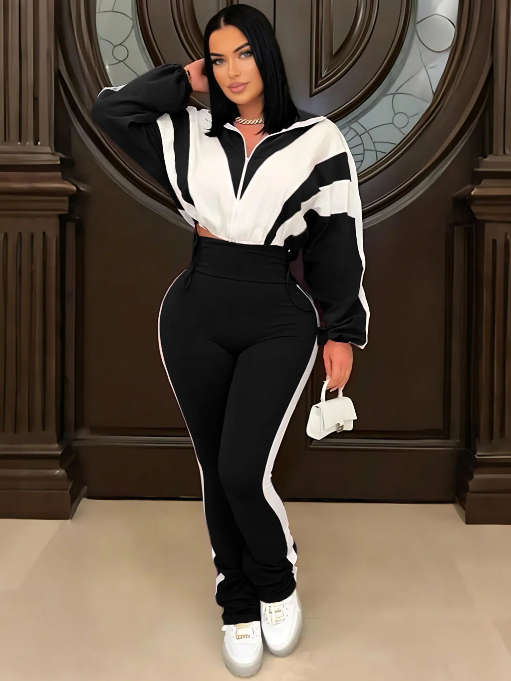 Color Block Pants Tracksuit Set