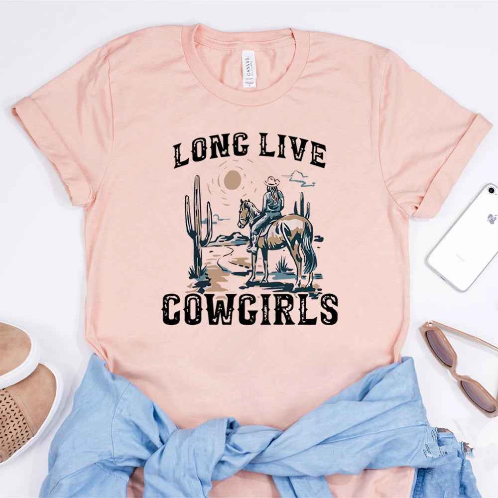 Long Live Cowgirls Shirt Western Desert Vintage Cactus Scene T-Shirt