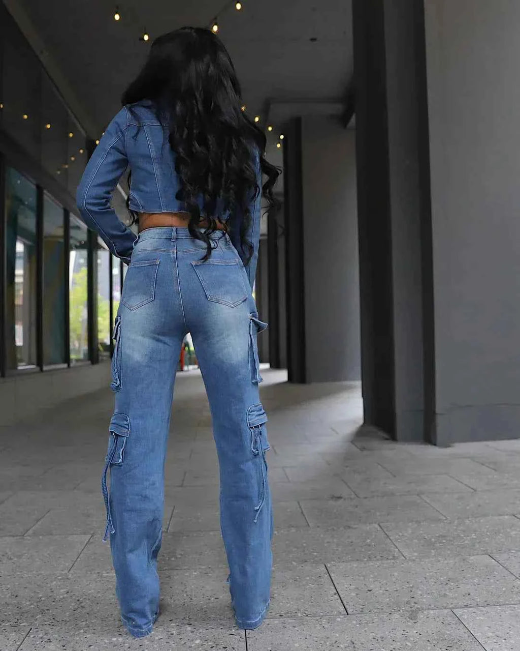 Denim Cropped Two-Piece Pant Set