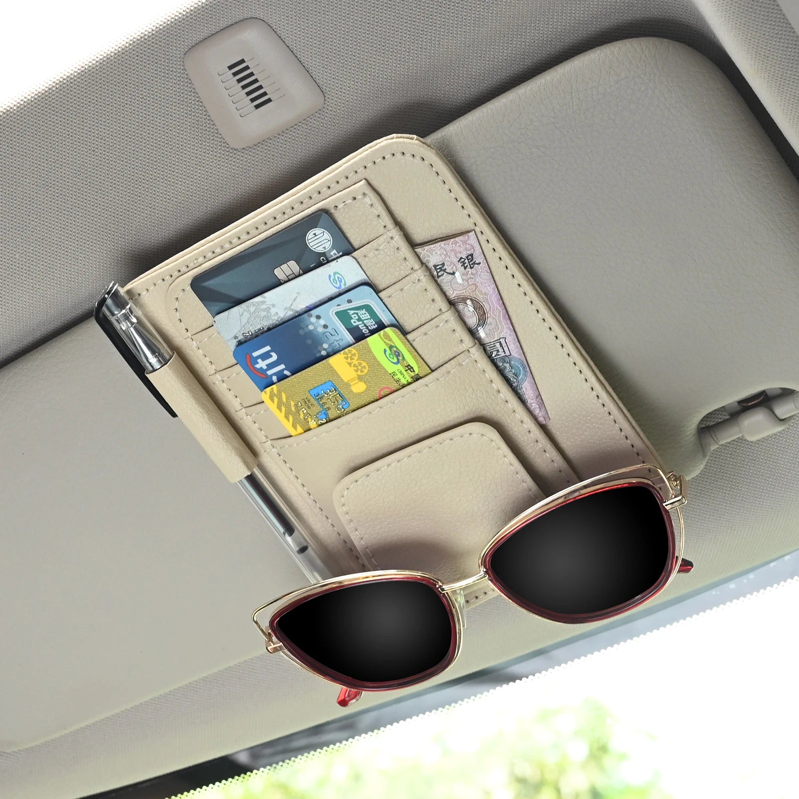 Car Visor Organizer Multi-Pocket Pouch Bag Card Glasses Storage Holder