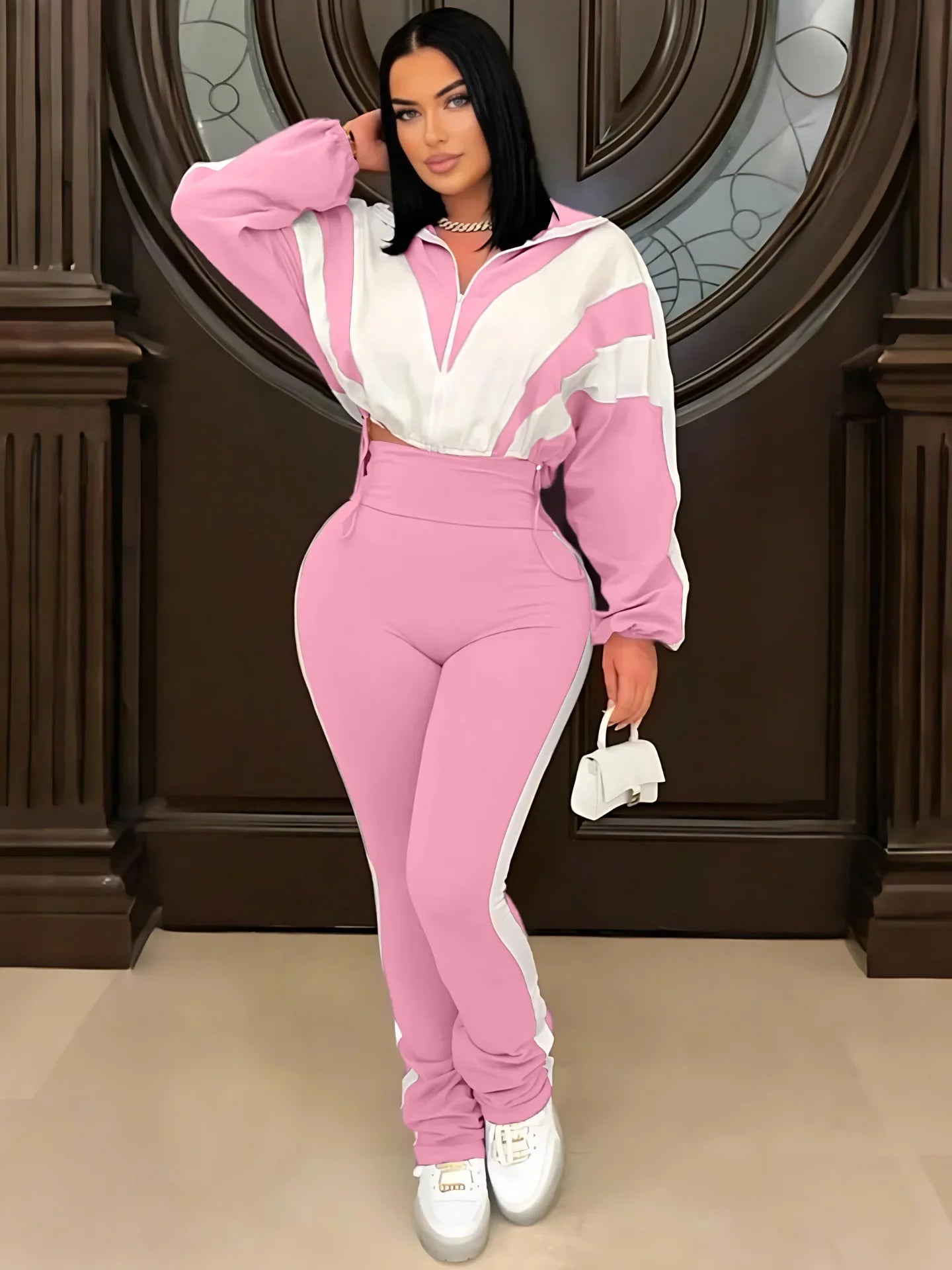 Color Block Pants Tracksuit Set