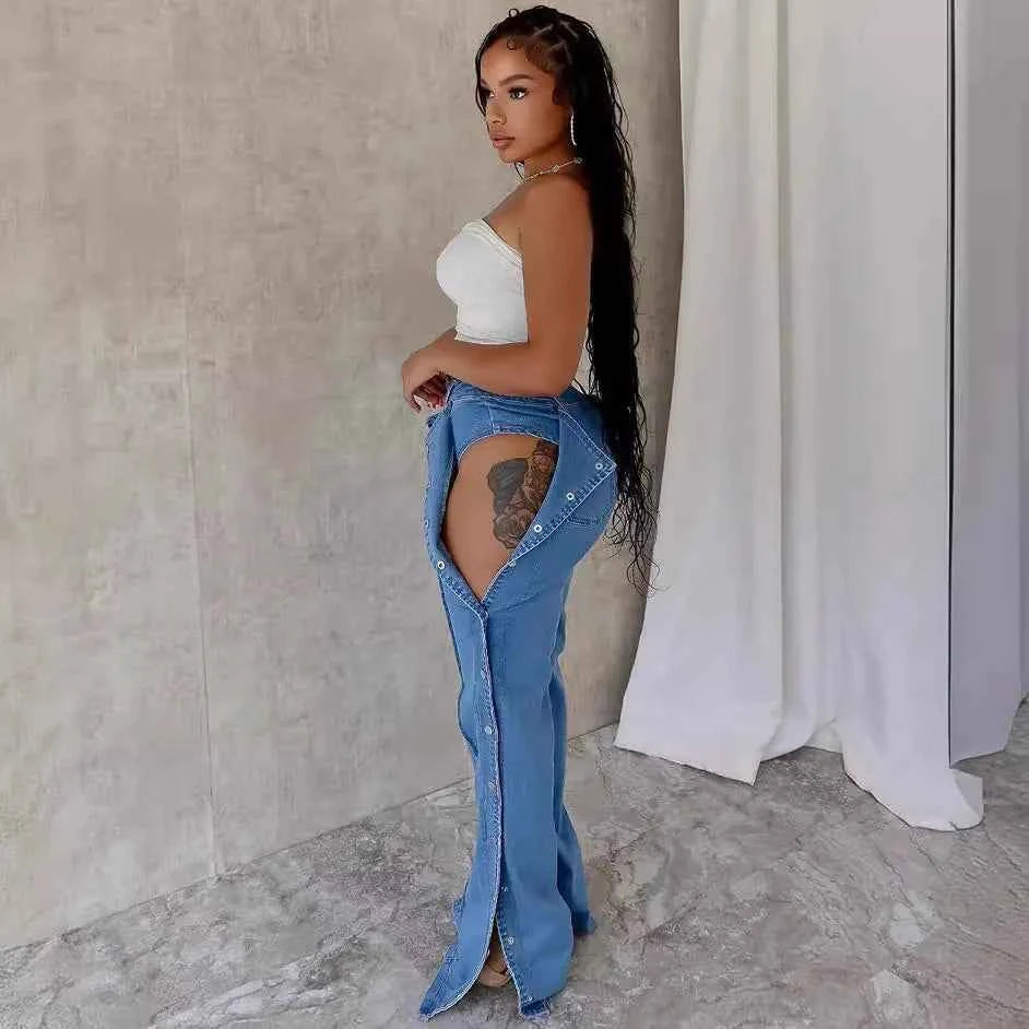 Denim Cargo Wide-Leg Jeans