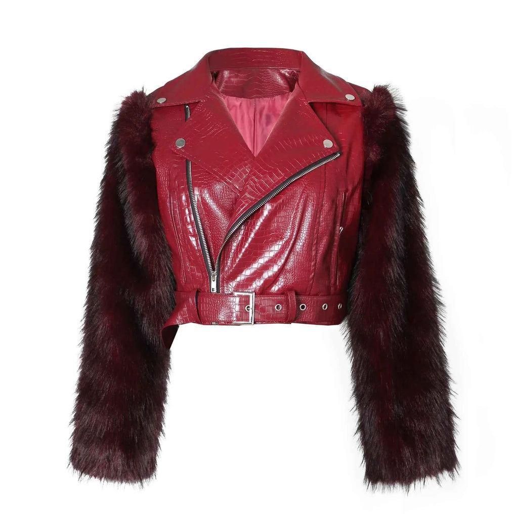 Fur Leather Crop Jacket