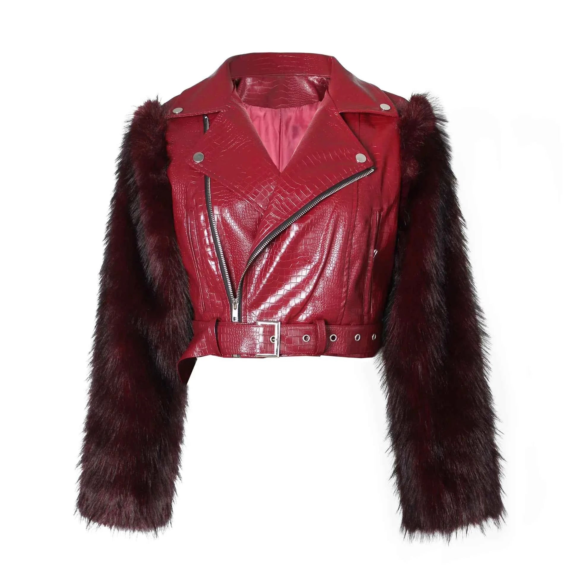 Fur Leather Crop Jacket