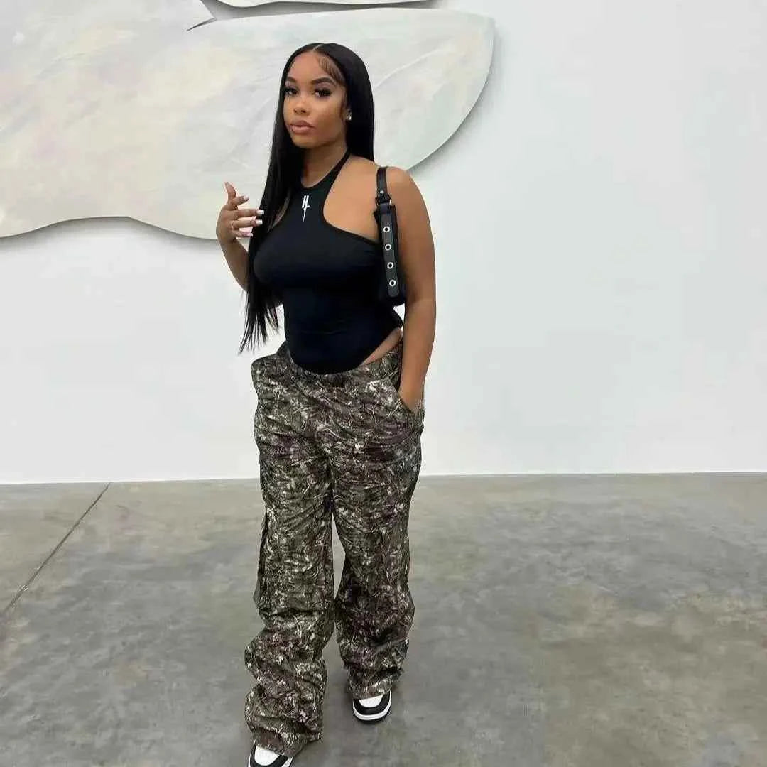 Camouflage Wide Leg Cargo Pants