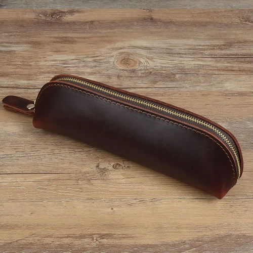 Vintage Leather Pencil Bag Simple Stationery Hoder Pen Case Storage
