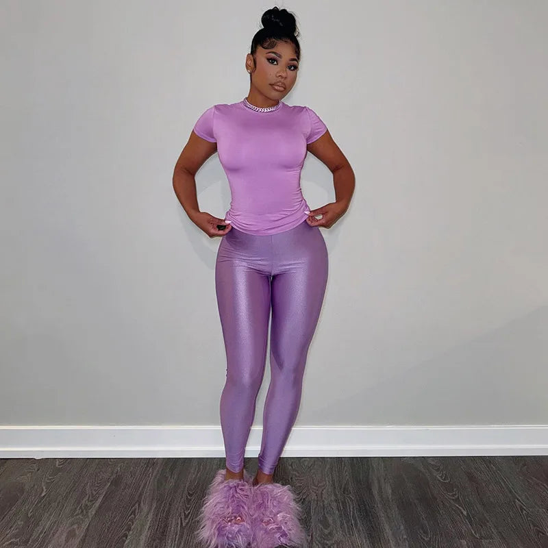 Crop Top Solid Color Two-Piece Pant Sets