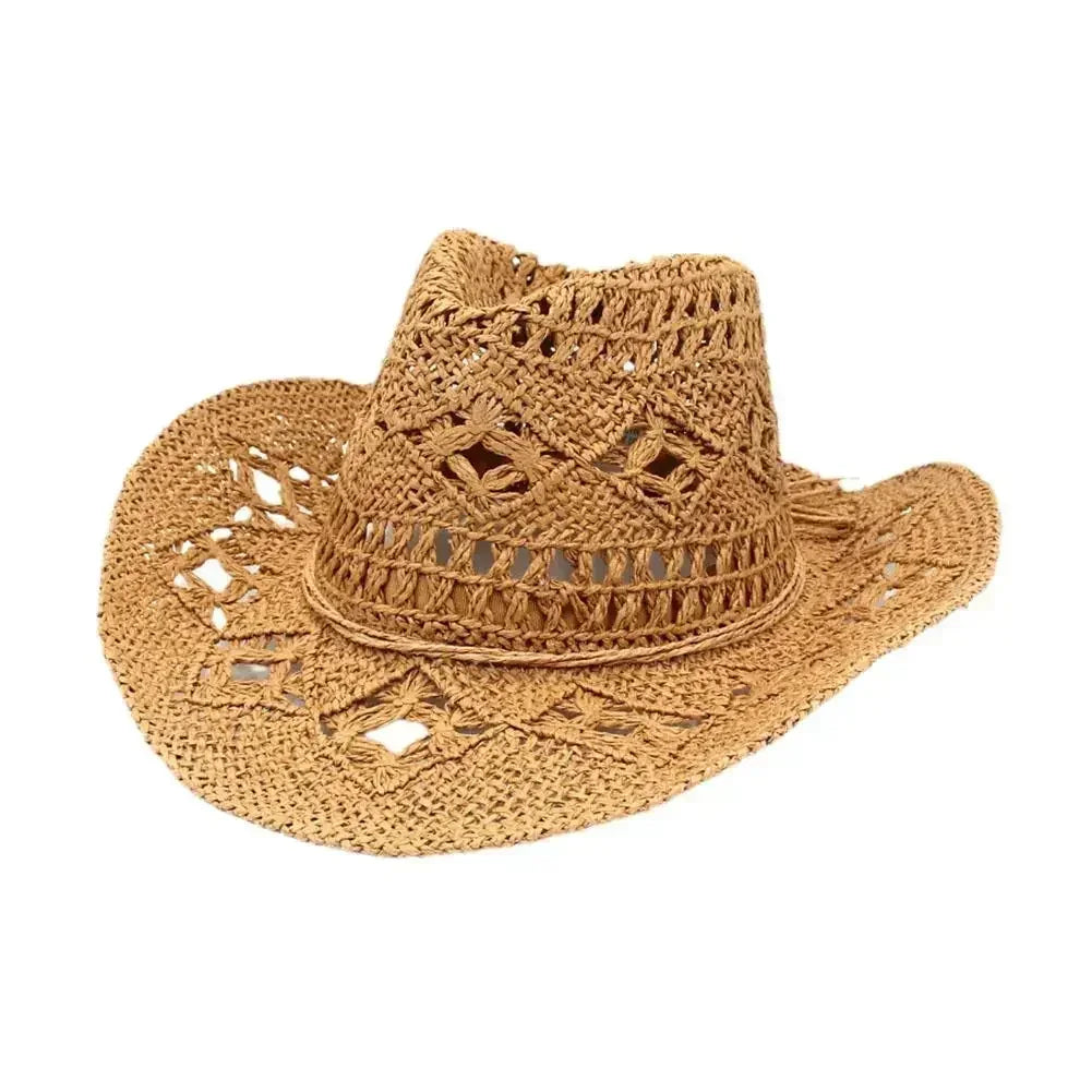 Summer Outdoor Men Women Hand-woven Western Cowboy Straw Hats Wide Brim Breathable Beach Jazz Cap Sun Protection Hat (Copy)