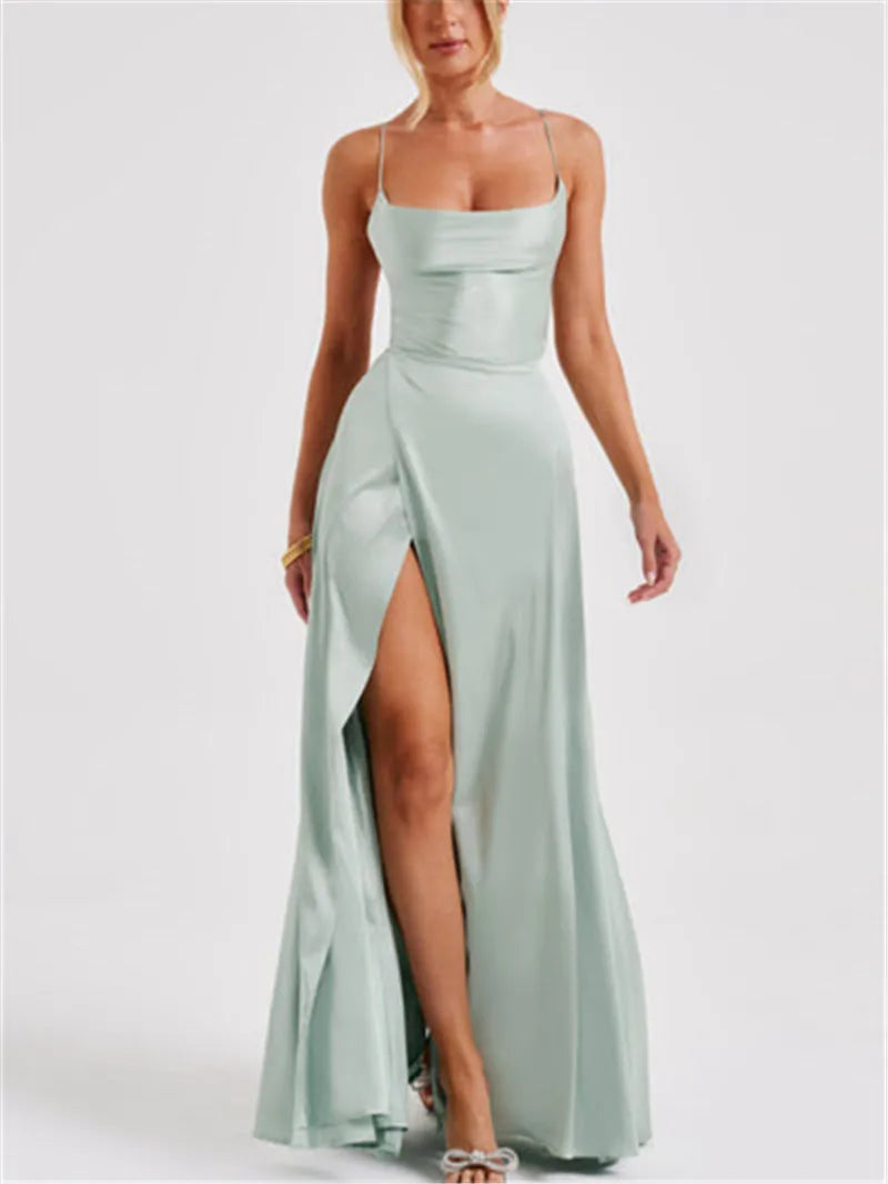 Formal Dress Elegant Solid Color Backless Split Evening Gown by nowadaysfashion