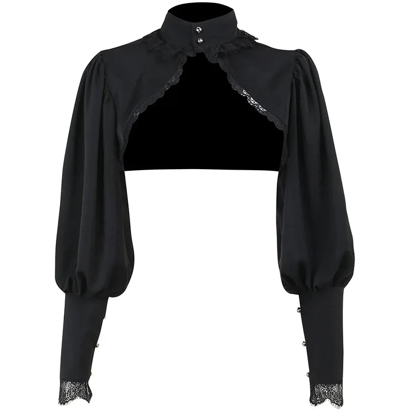 Gothic Lantern Sleeve Smock High Street Sexy Black Winter Long Sleeve Crop Top Aesthetic Fairy Blusas Mujer De Moda 2022 by Urban Fashion Icon