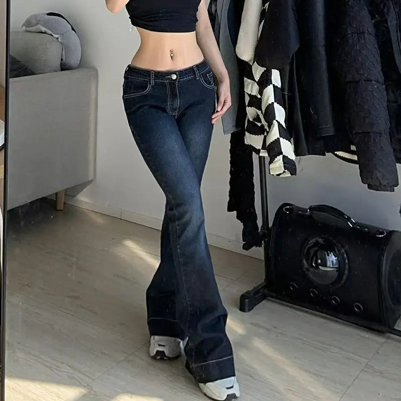 New y2k Flare Jeans Vintage Low Waisted Cute Trousers Aesthetic Streetwear Casual Cargo Pants Women Korean Distressed Jean by Urban Fashion Icon