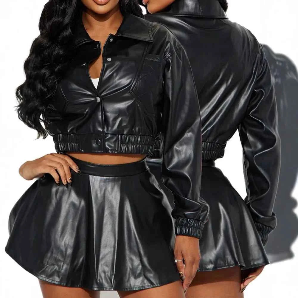Bad Girl Leather Two-Piece Set