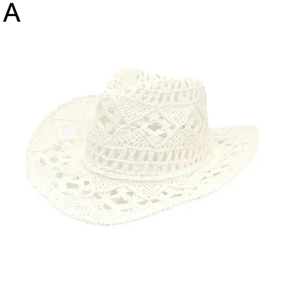 Summer Outdoor Men Women Hand-woven Western Cowboy Straw Hats Wide Brim Breathable Beach Jazz Cap Sun Protection Hat (Copy)