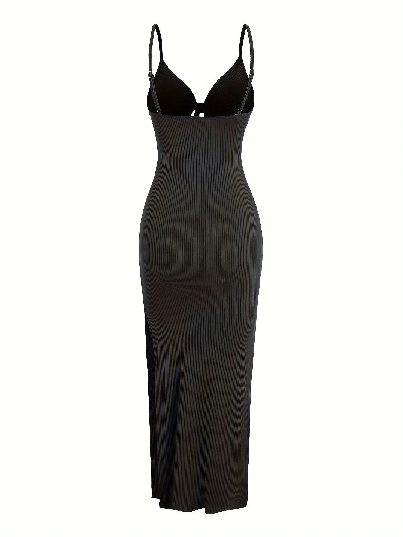 knit simple sleeveless suspender dress leaking back and sexy long skirt with neck. by nowadaysfashion