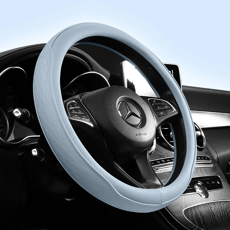 Napa Leather Perforated Patchwork Car Steering Wheel Cover, Non-slip,