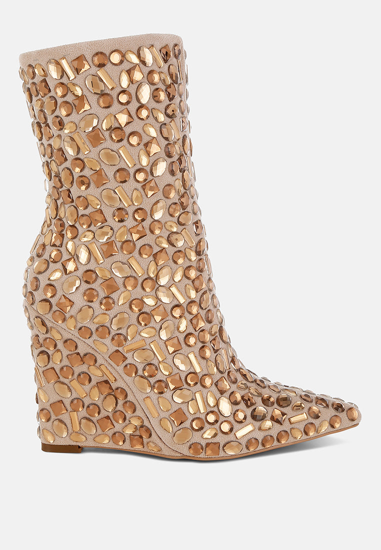 Trend Titan Diamante Slim Wedge Heel Boots - Goddess Imports Marketplace