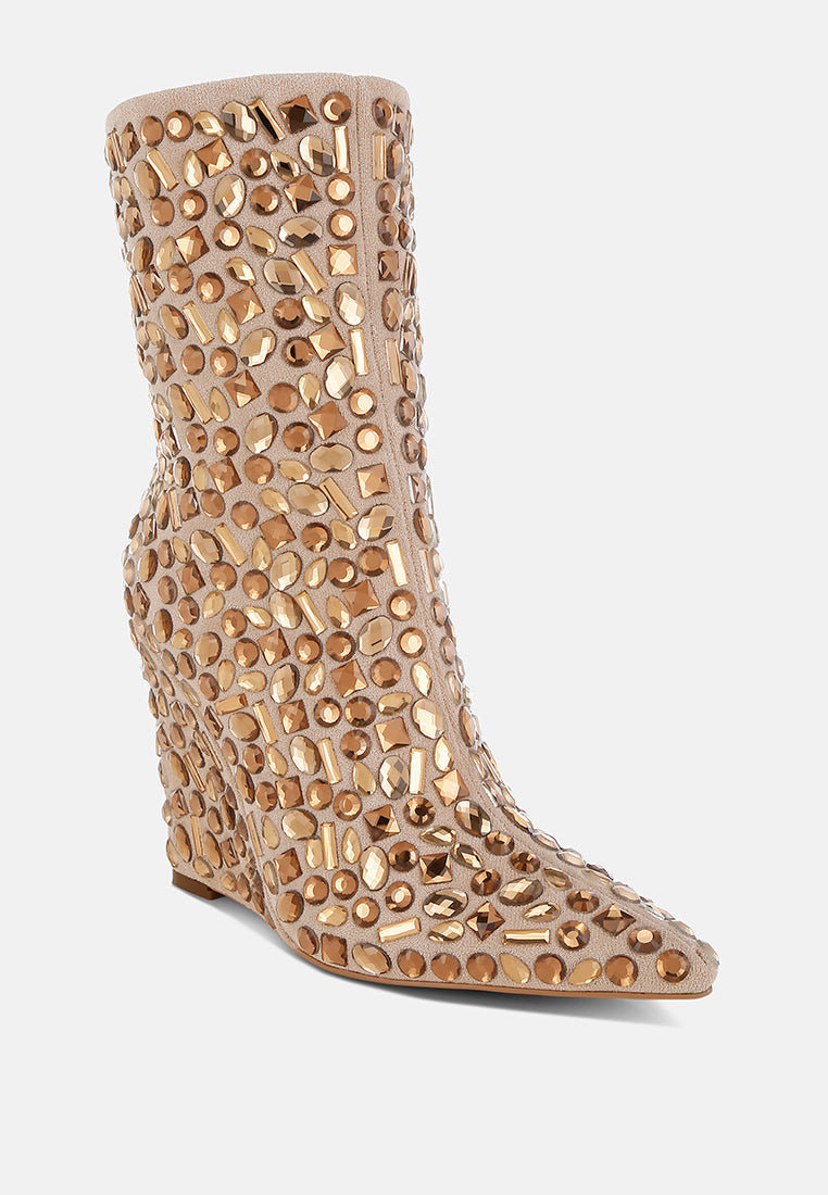 Trend Titan Diamante Slim Wedge Heel Boots - Goddess Imports Marketplace