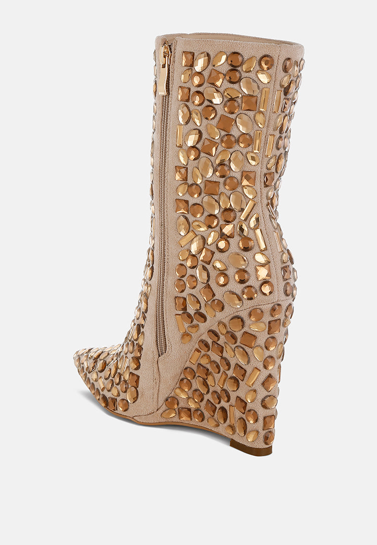 Trend Titan Diamante Slim Wedge Heel Boots - Goddess Imports Marketplace