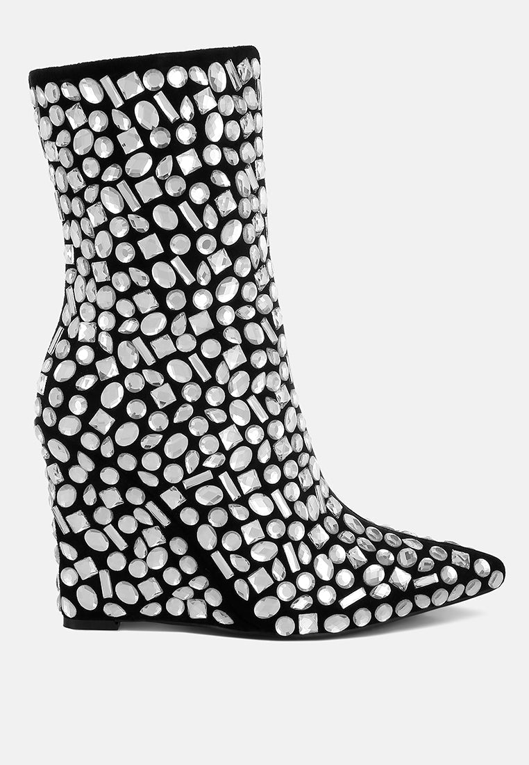 Trend Titan Diamante Slim Wedge Heel Boots - Goddess Imports Marketplace